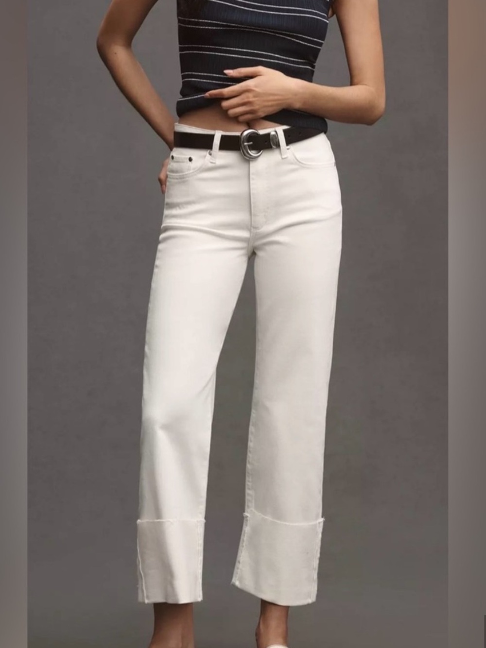Pilcro Anthropologie High Rise Straight-Leg Cuffed Jeans Size 31 Tall Off White
